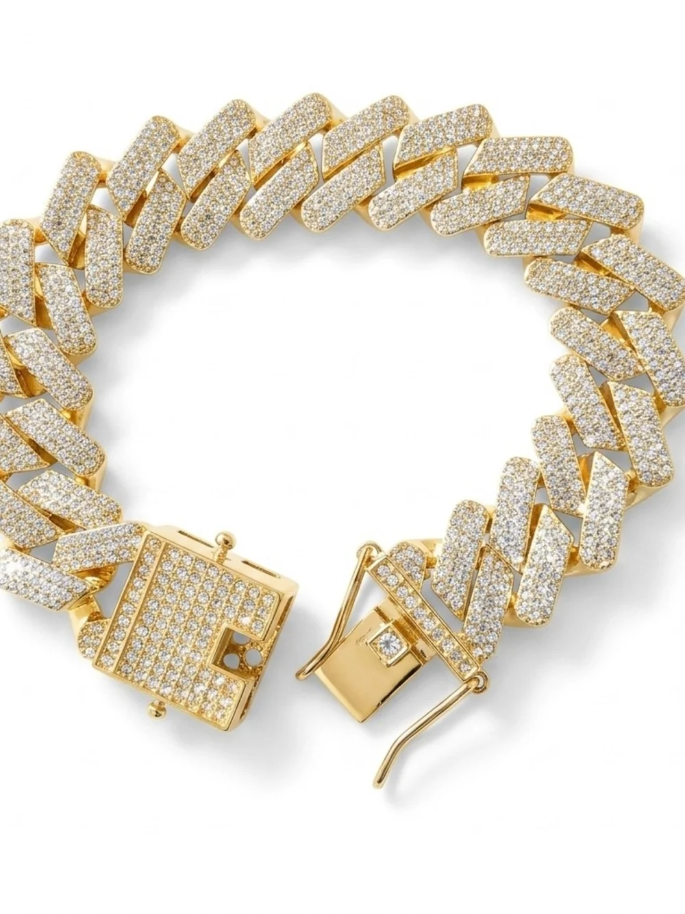 Gold Pave Cuban Link Bracelet with Box Clasp - Women Jewelry
